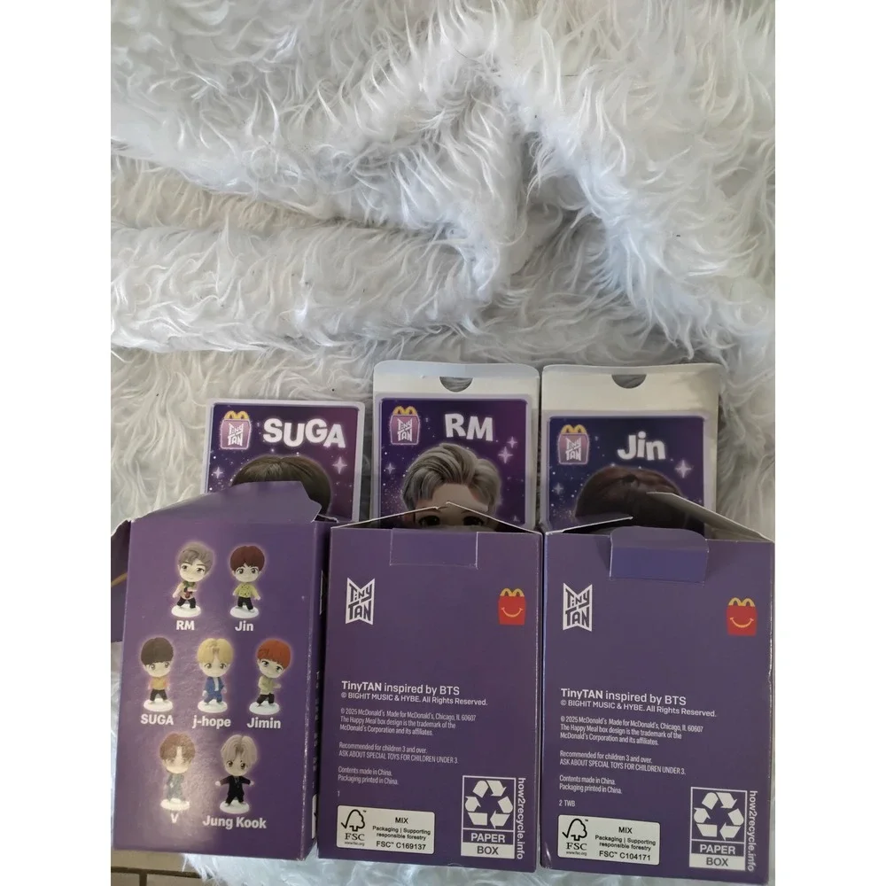 McDonalds Happy Meal TinyTAN BTS RM Suga‎ Jin Figures Lot of 3 Collectibles